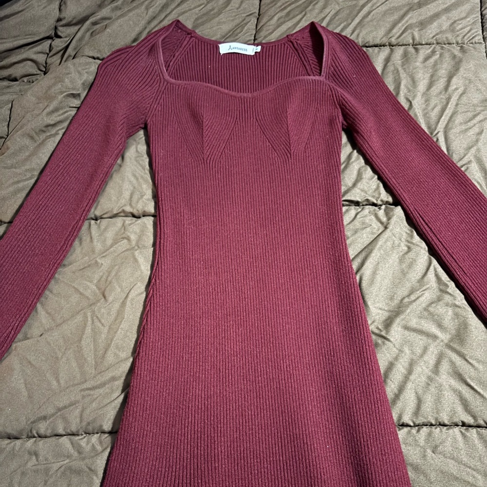 Chic Long Sleeve Burgundy Dress